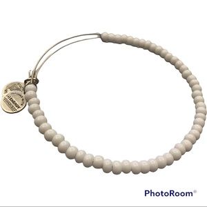 Alex and Ani beaded expandable bangle bracelet white seed beads silver